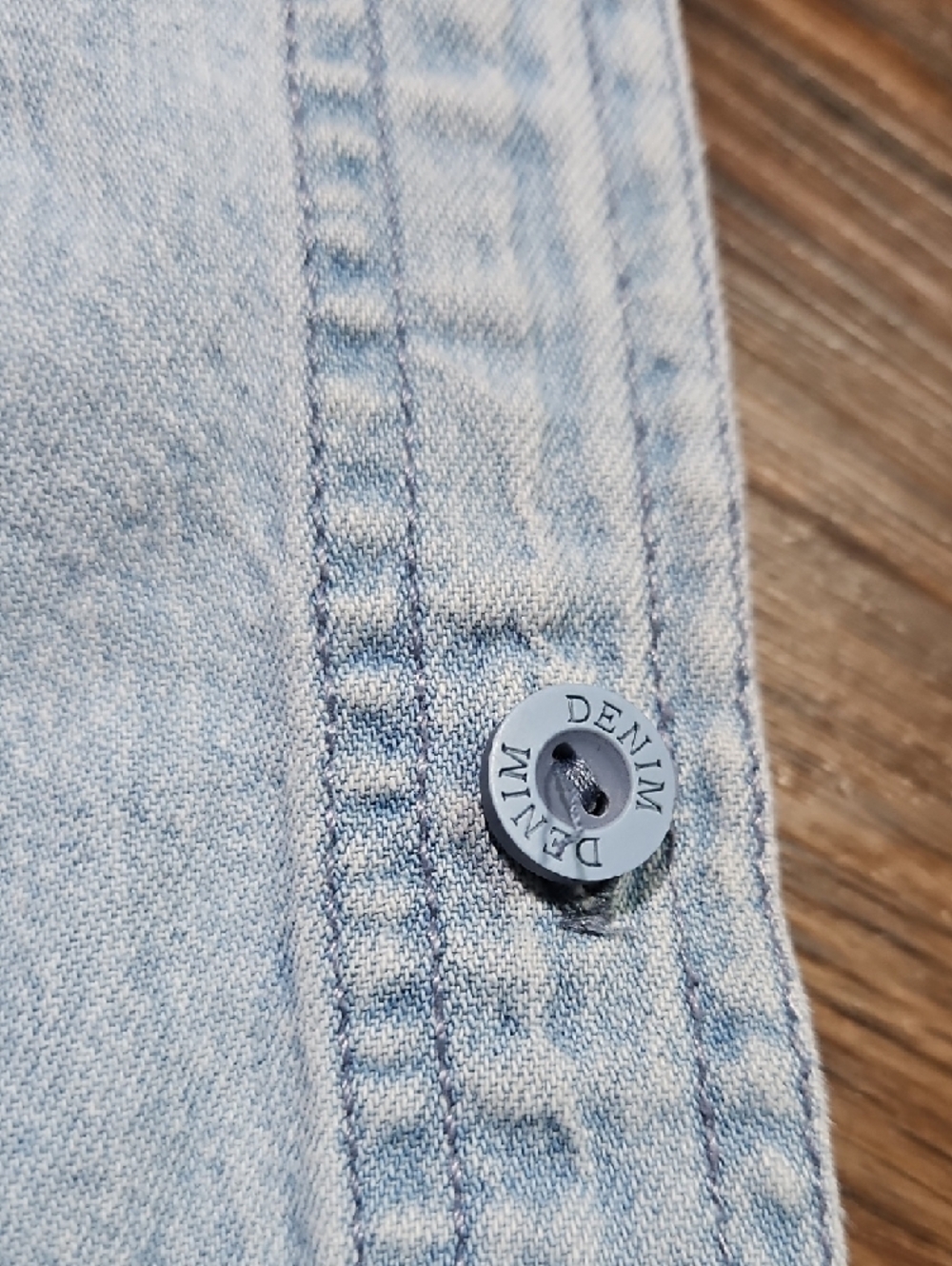 Vintage Light Wash Denim Button-Down Shirt with Cardinal Embroidery, Size Large - Picture 13 of 13
